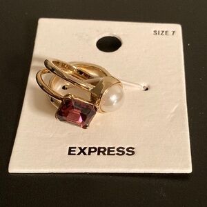 Express Gold Ring Set with Red Gem and Pearl Size 7